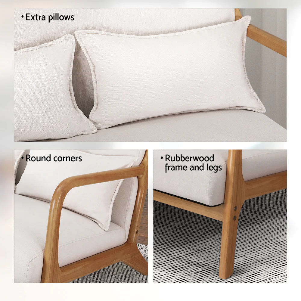 Morry Lounge Chair Accent Couch Sofa Loveseat - Beige Wood - Nurns