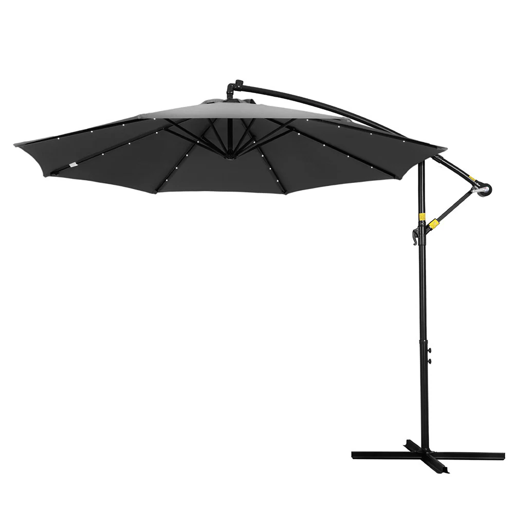 Instahut Outdoor Umbrella 3M Cantilever Beach LED Garden Shade Patio Charcoal - Nurns
