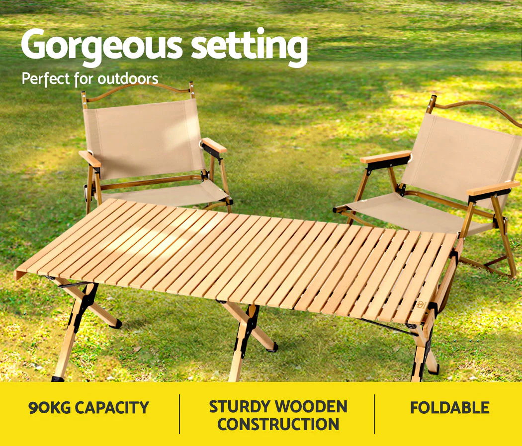 Outdoor Furniture Wooden Egg Roll Picnic Table Camping Desk 120CM - Nurns