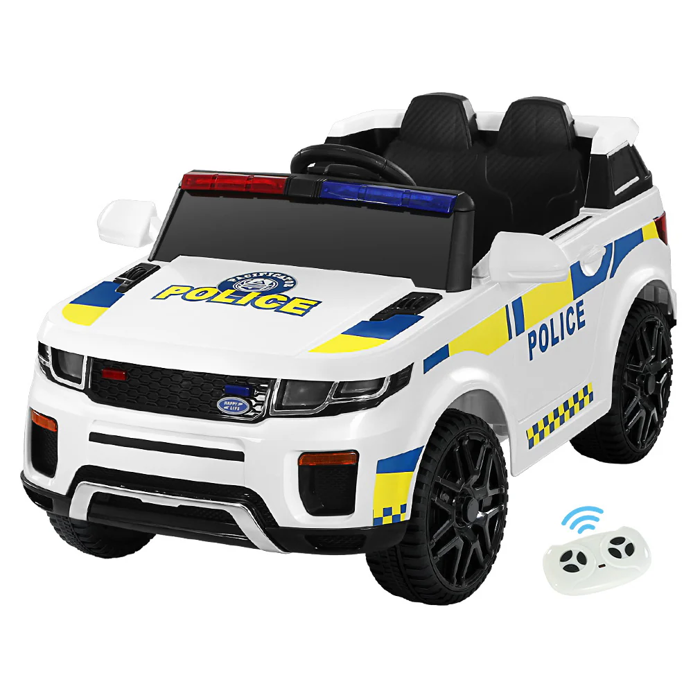 Kids Electric Ride On Patrol Police Car Horn Music Remote - White - Nurns