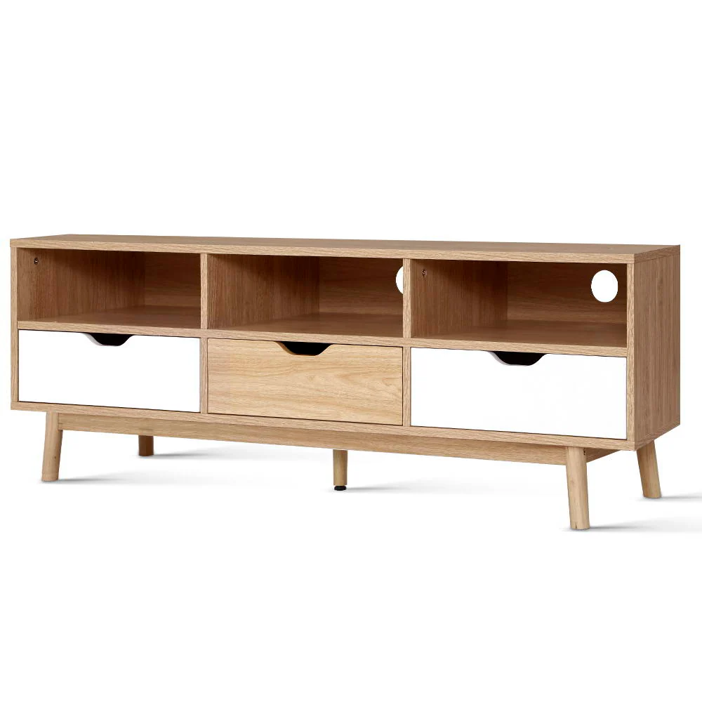 Ursa 140cm TV Cabinet Entertainment Unit Stand Wooden Storage Scandinavian - Oak & White - Nurns