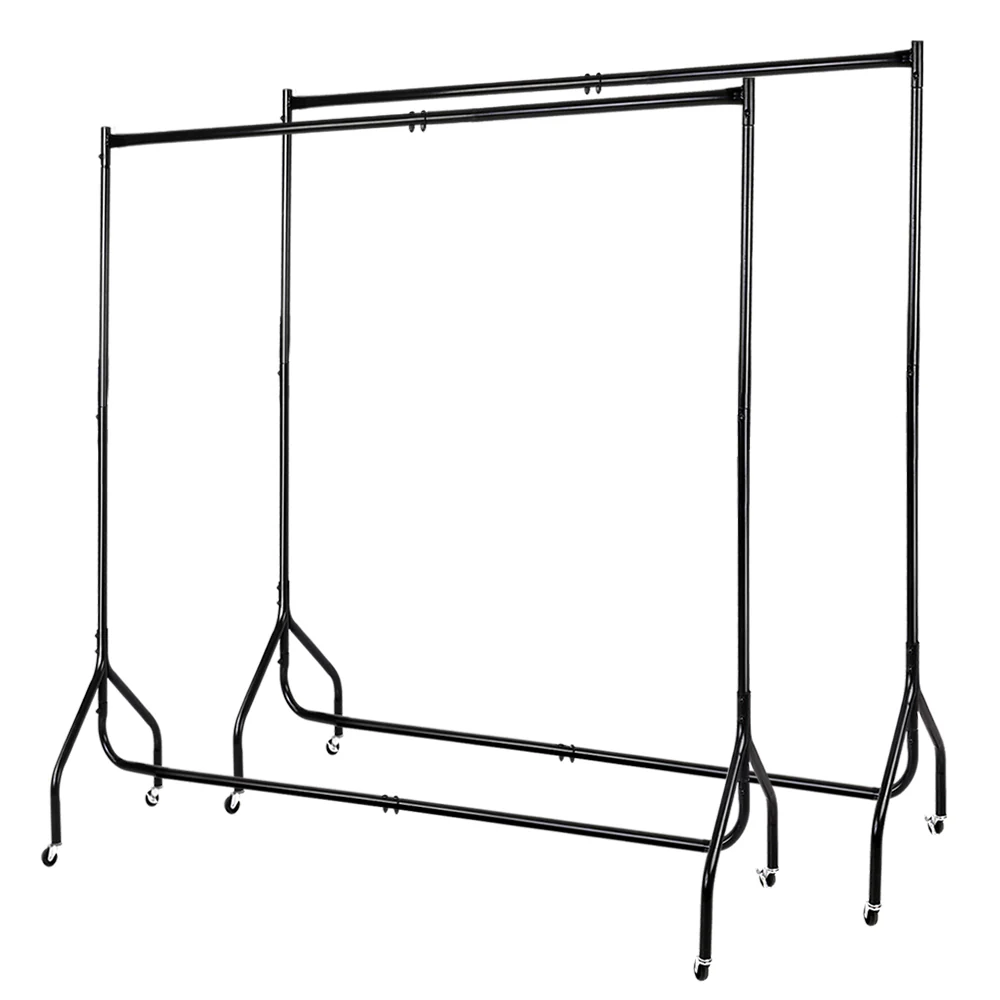 Set of 2 Clothes Rack Airer Coat Stand 6FT Rail with Wheels - Nurns