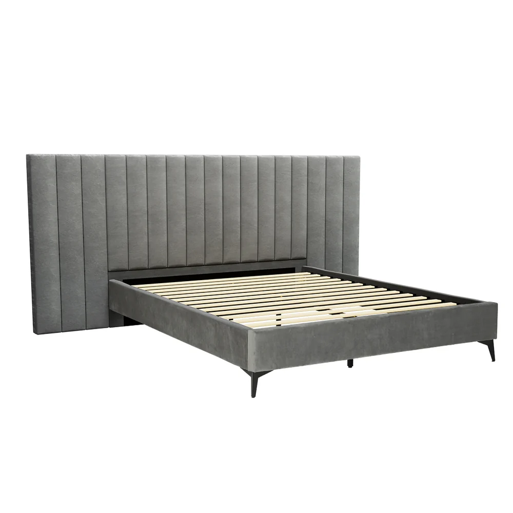 Suva Bed Frame Fabric with Oversized Headboard Velvet - Grey Queen - Nurns