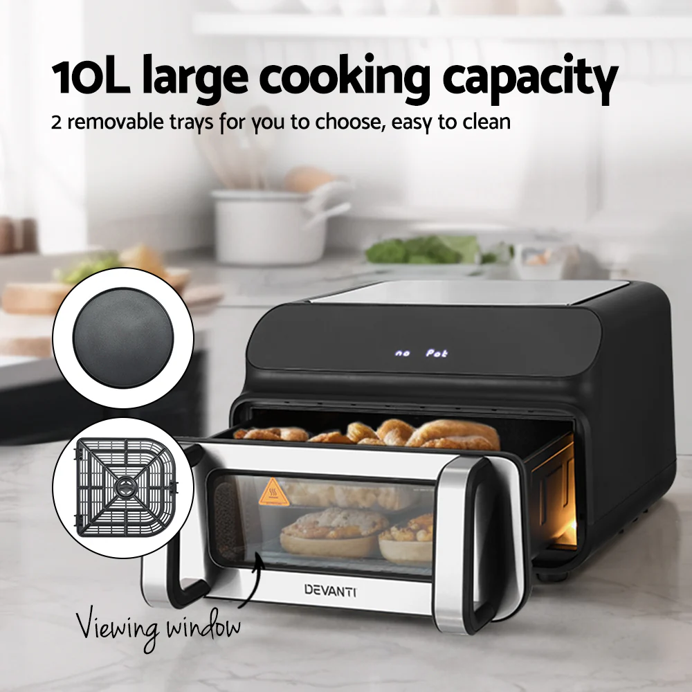 Devanti Air Fryer 10L LCD Kitchen Oven - Nurns