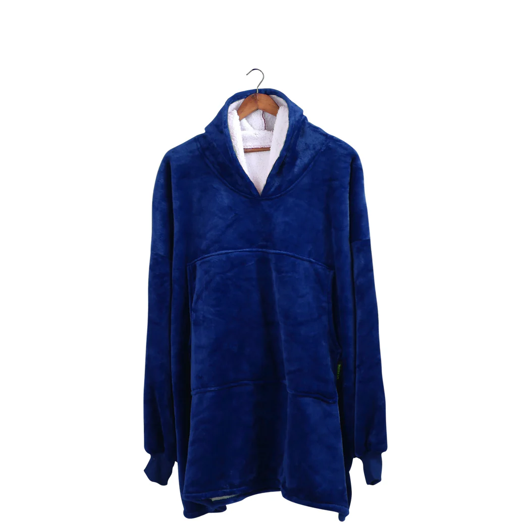 Winona Soft Blanket Plush Warm Fleece Sherpa Hoodie Sweatshirt Huggle Pajamas - Navy - Nurns