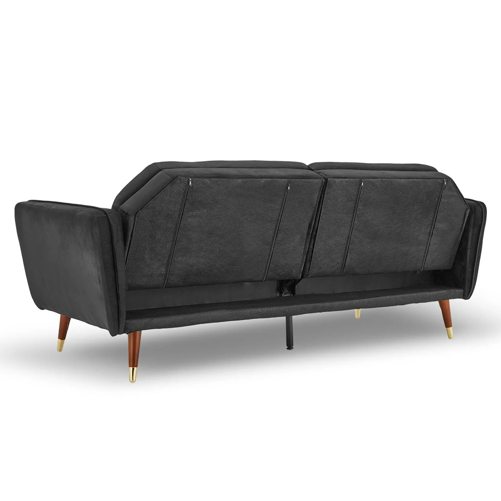 Marissa 2-Seater Faux Velvet Tufted Futon Sofa Bed Couch - Black - Nurns