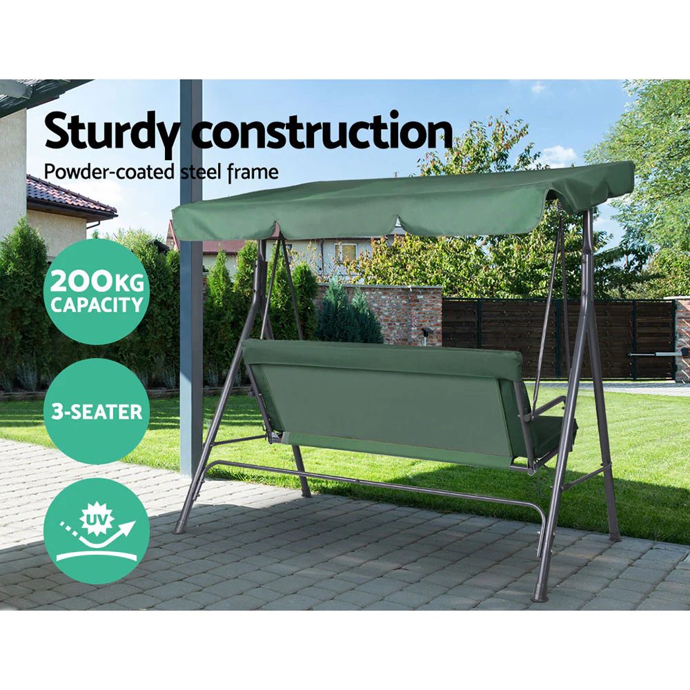 Astride Outdoor Swing Chair Garden Chair Bench Furniture Canopy 3 Seater - Green - Nurns