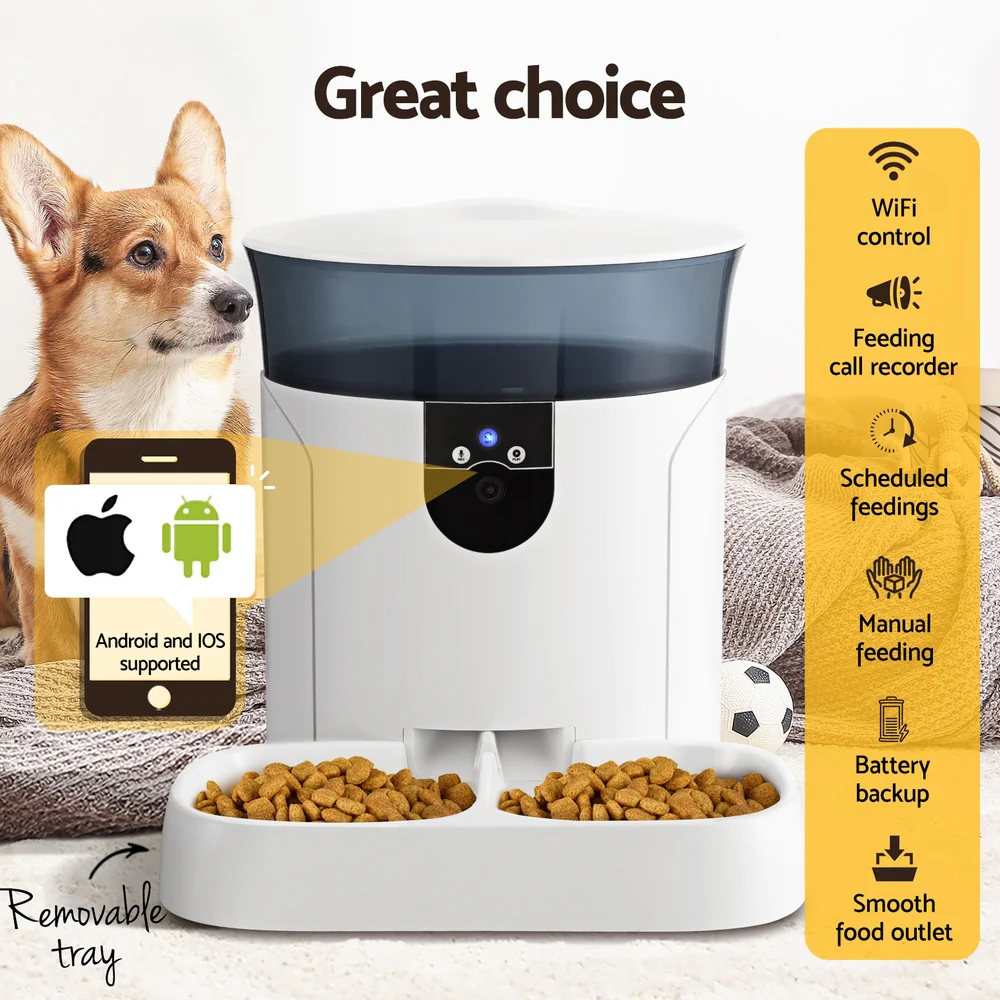 7L Automatic Pet Feeder Dog Cat Camera Wifi Smart Food Dispenser Timer - Nurns