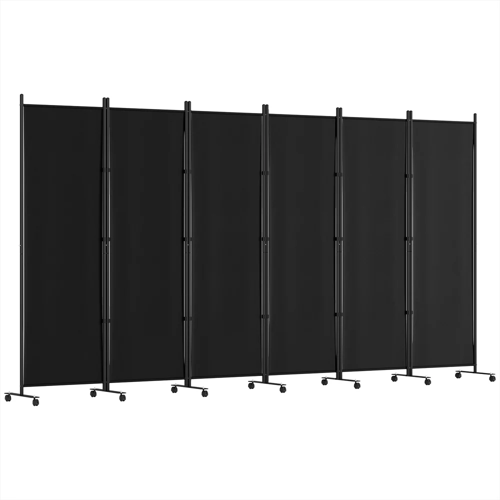 6 Panel Room Divider Screen 323cm Wheel Fabric - Black - Nurns