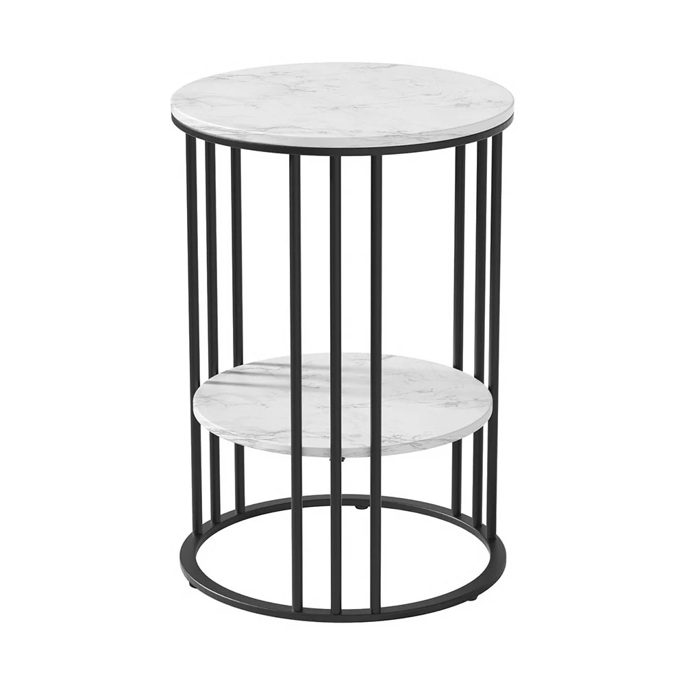 Ithuriel Coffee Table 2-Tier Round Marble Effect - White - Nurns