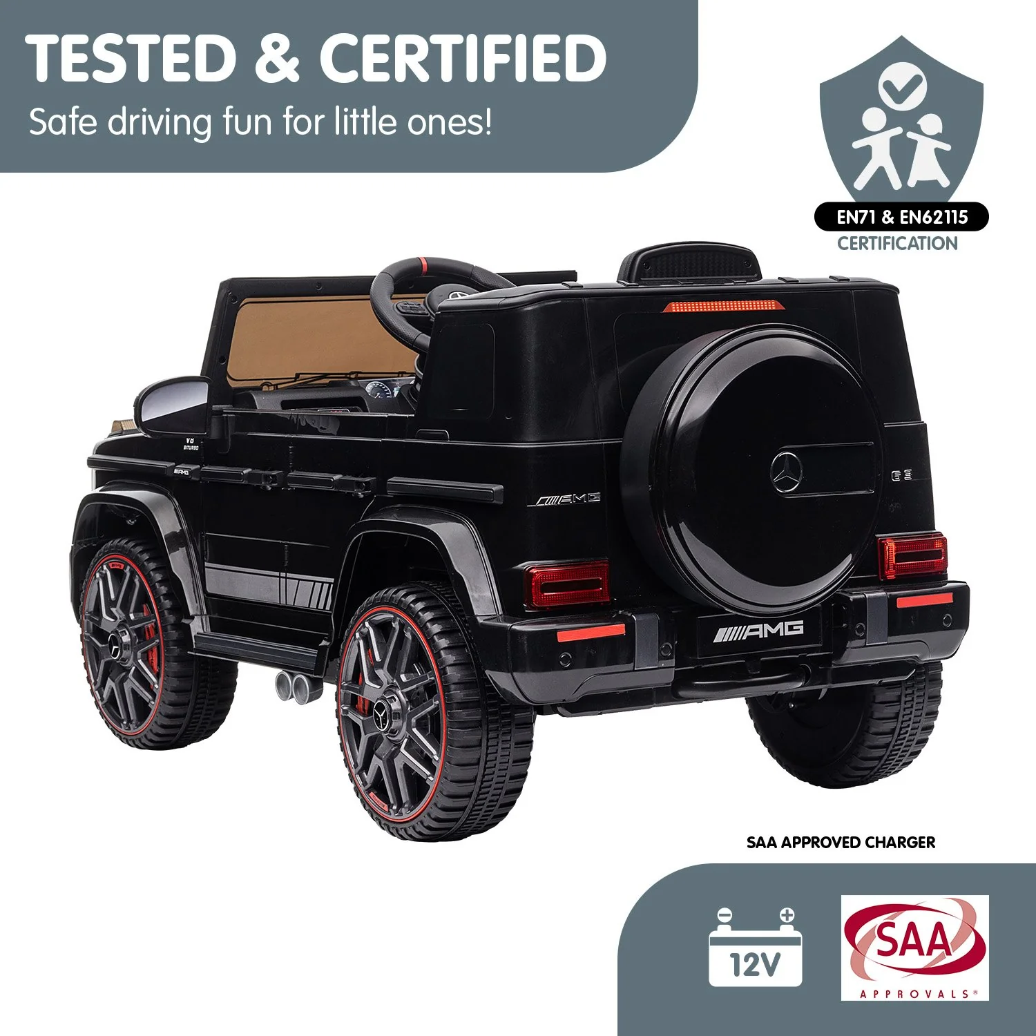 Mercedes Benz AMG G63 Licensed Kids Ride On Electric Car Remote Control - Black - Nurns
