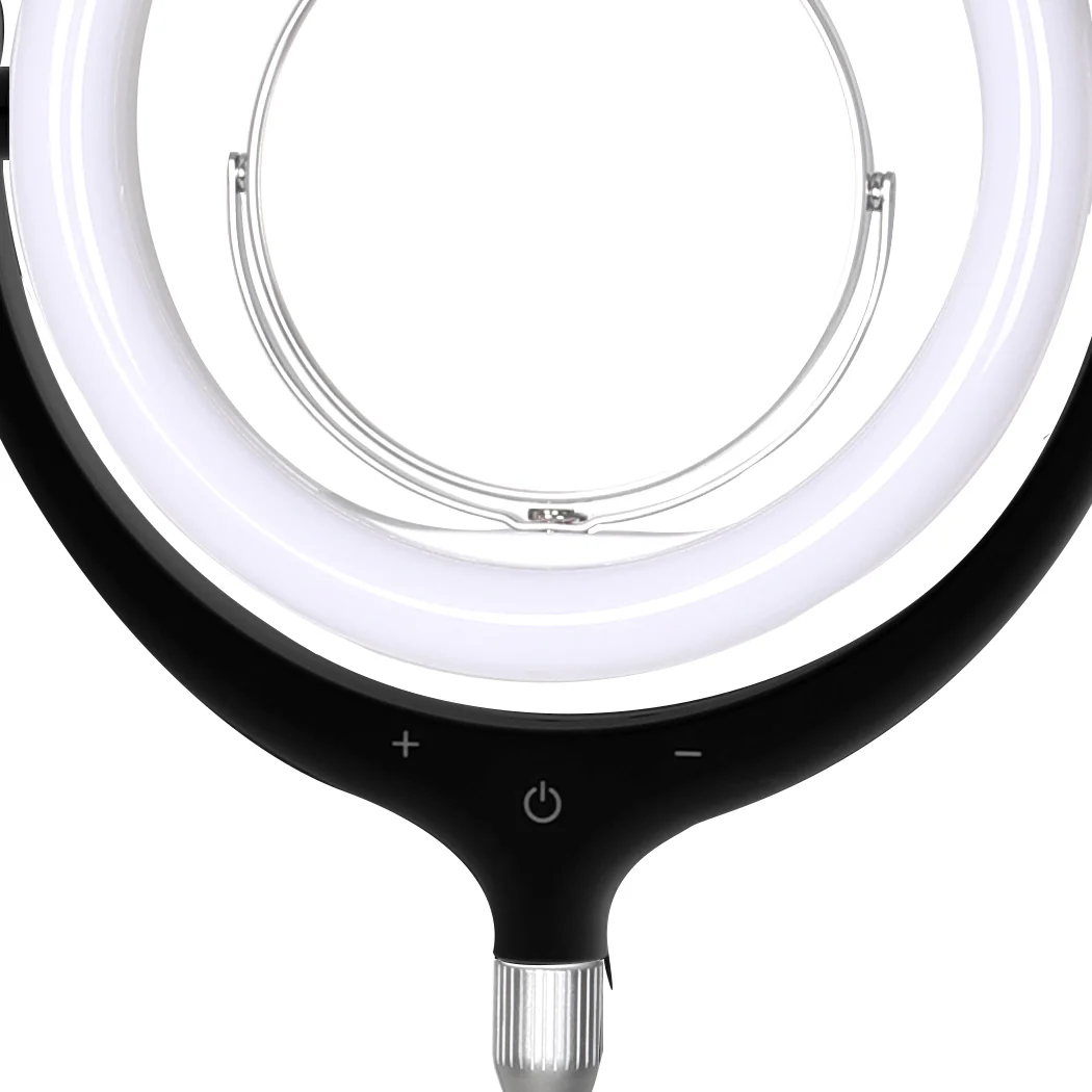 LED Ring Light with Tripod Stand Phone Holder Dimmable Studio Lamp Makeup Mirror Black - Nurns