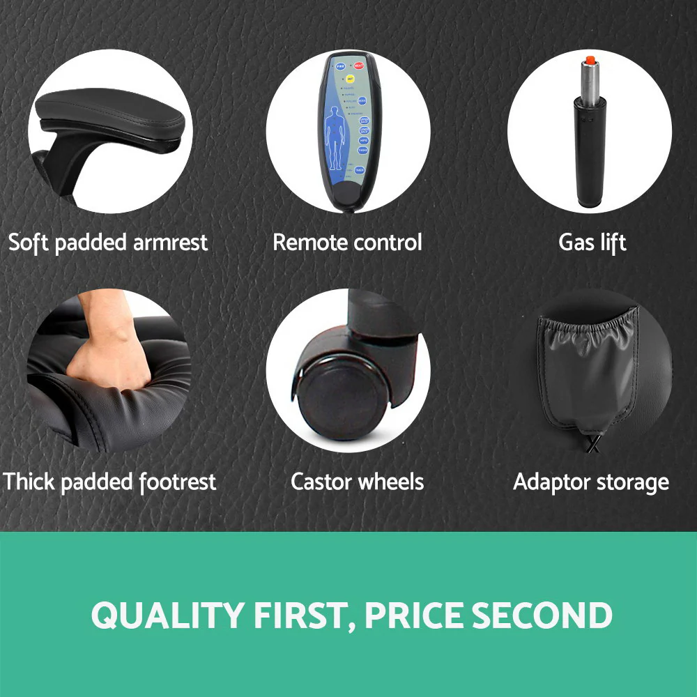 Artiss 8 Point Massage Office Chair Heated Seat Recliner Pu Black - Nurns