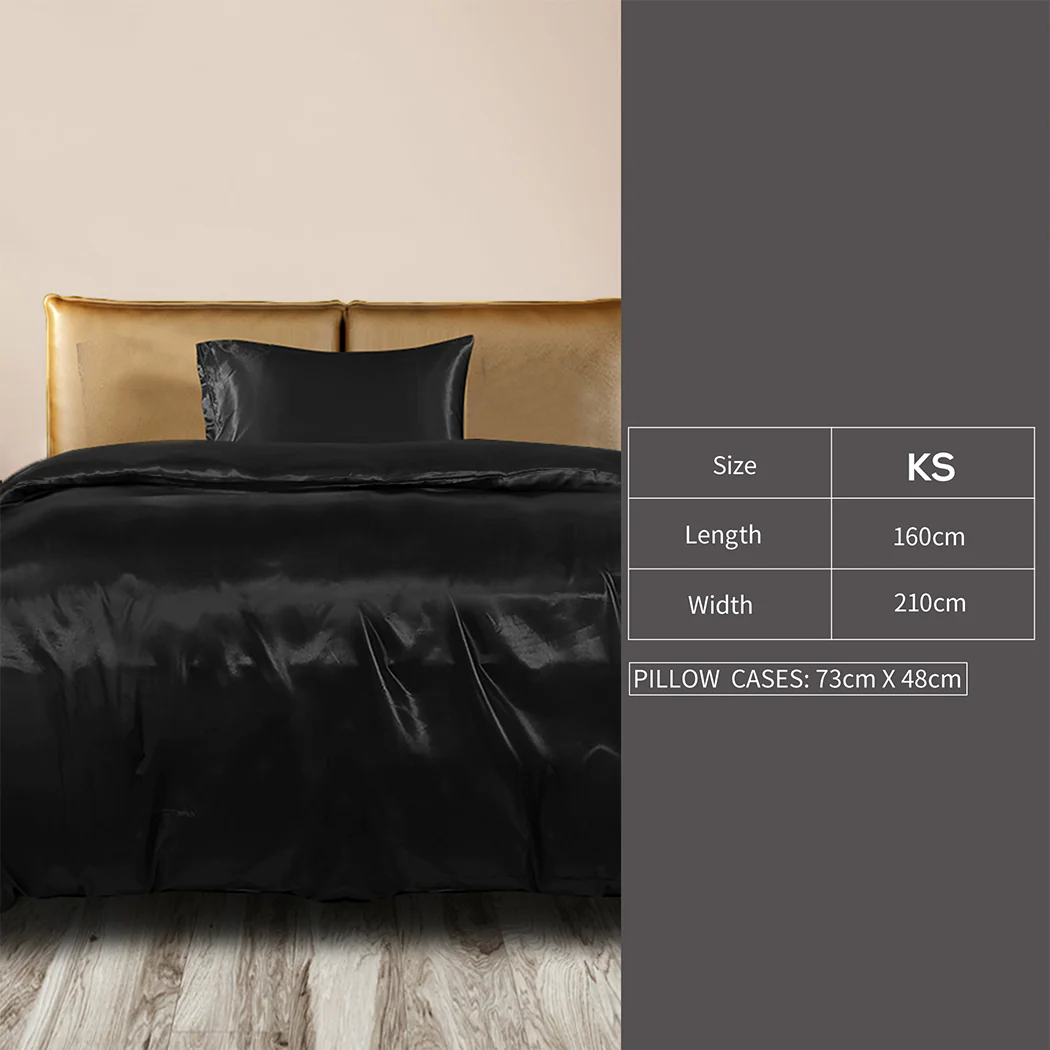 KING SINGLE Quilt Cover Set Bedspread Pillowcases - Summer Black - Nurns