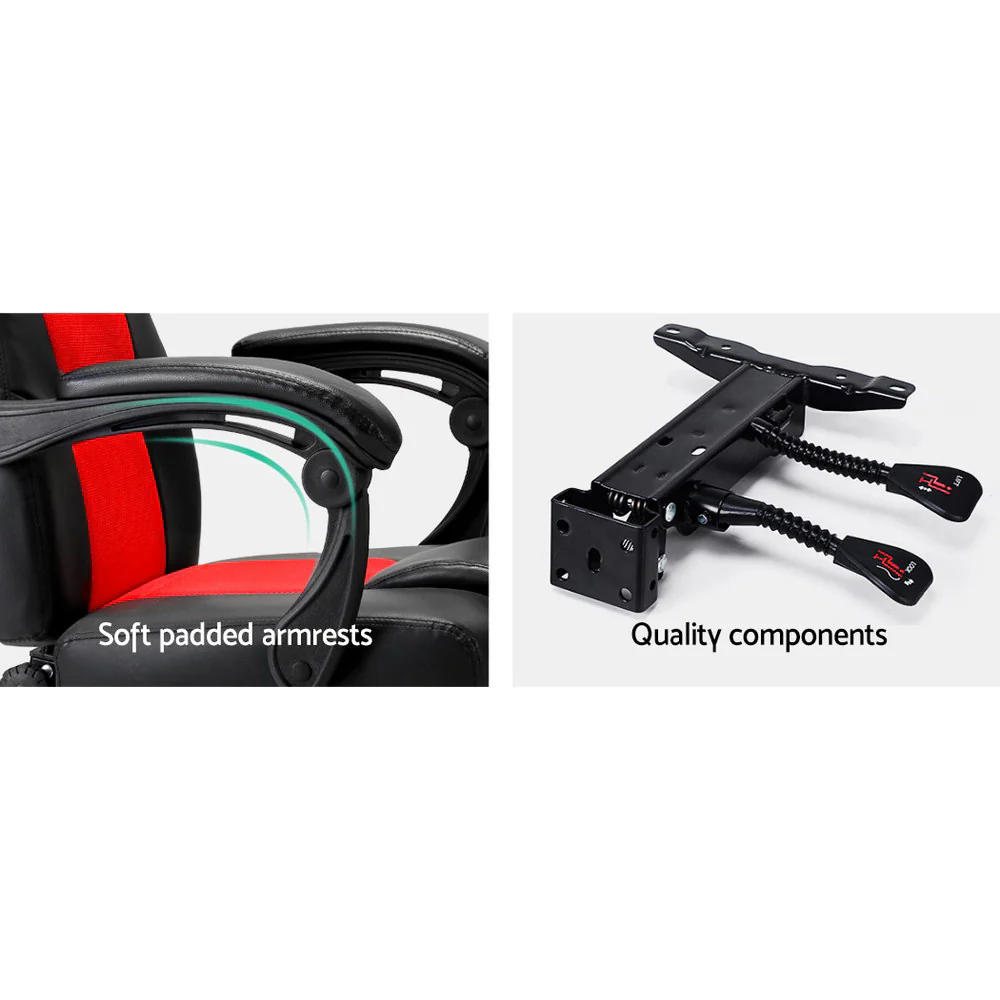 Artiss 2 Point Massage Gaming Office Chair Pu Leather Red - Nurns