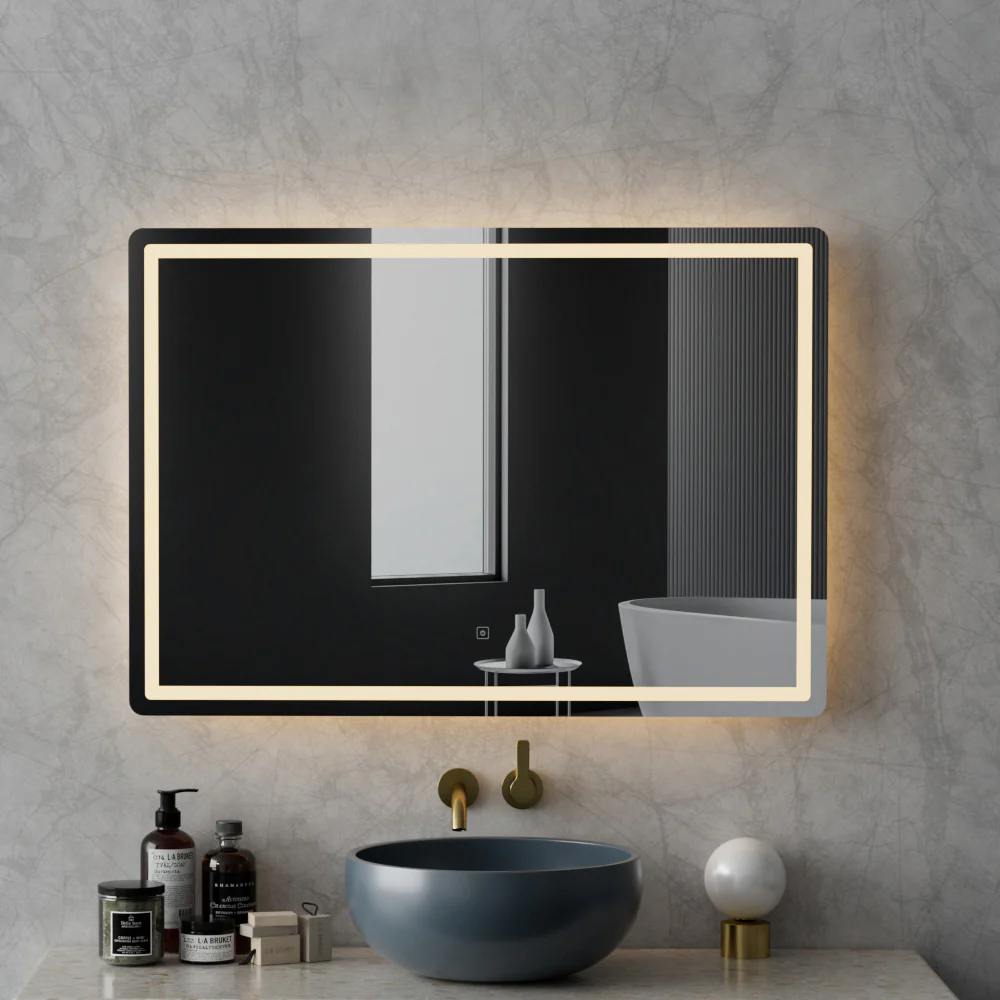 Wall Mirror 100X70CM with LED Light Bathroom Home Decor Round Rectangle - Nurns