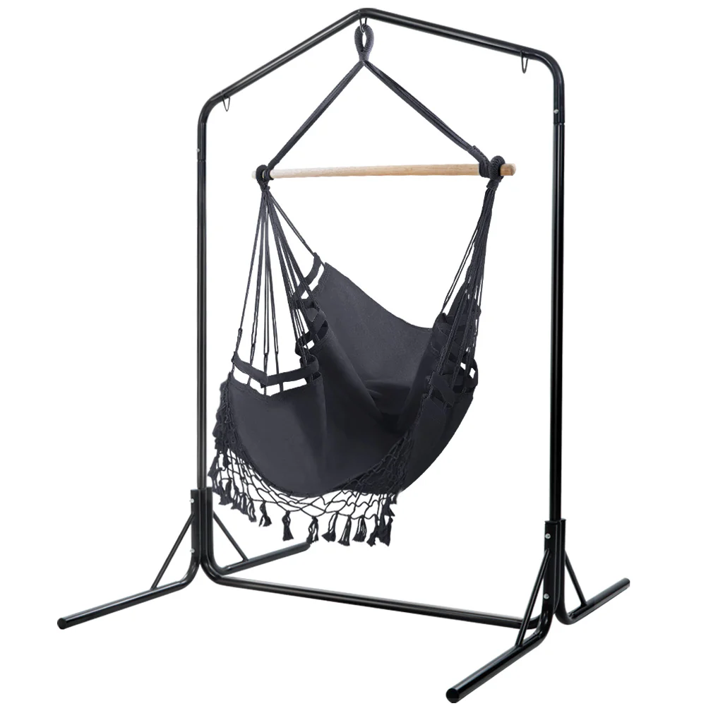 Outdoor Hammock Chair with Stand Tassel Hanging Rope Hammocks - Grey - Nurns