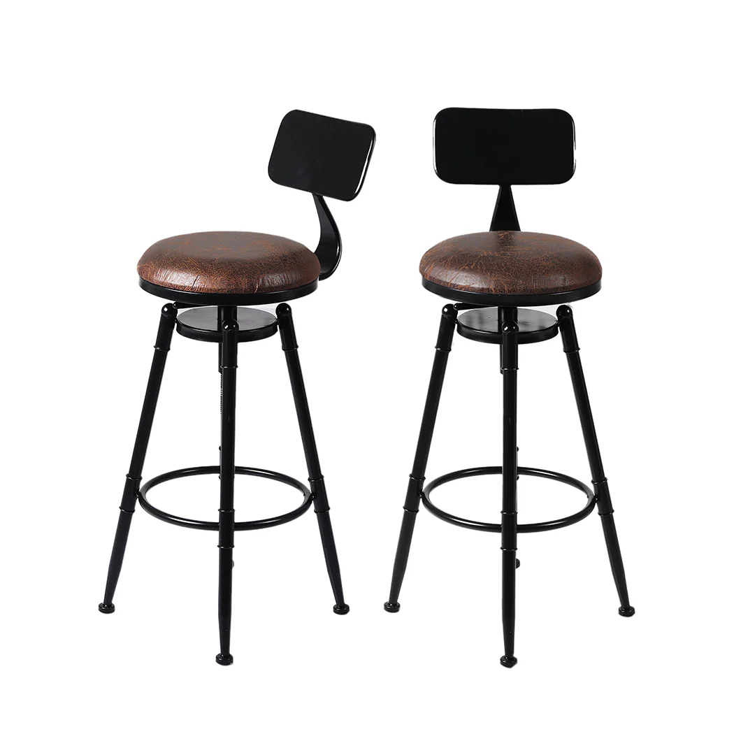 Set of 2 Chambery Industrial Bar Stools Kitchen Stool PU Leather Barstools Chairs - Black & Brown - Nurns