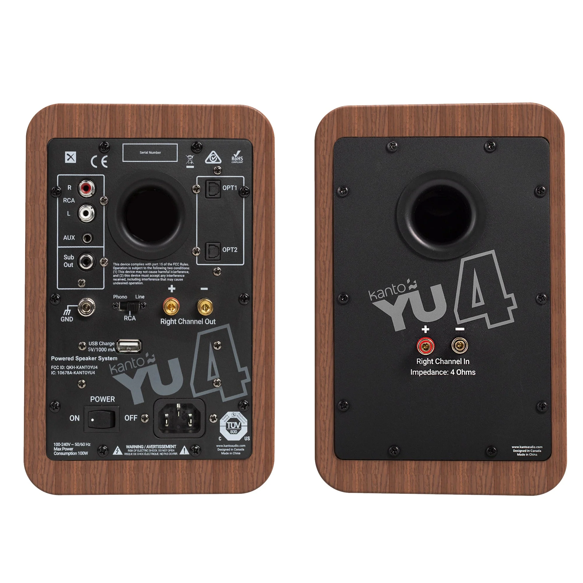 YU4 140W Powered Bookshelf Speakers with Bluetooth and Phono Preamp Pair - Walnut - Nurns