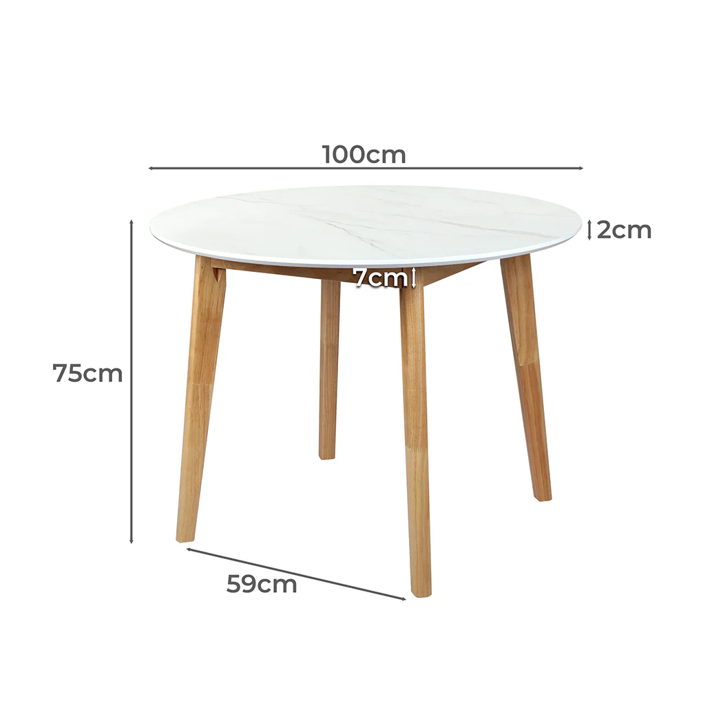 Dining Table Round Rubberwood Base 100cm - White - Nurns