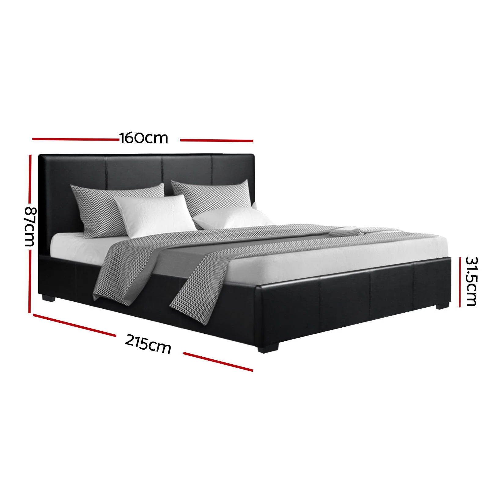 Madison Black Bed Frame PU Leather - Queen - Nurns