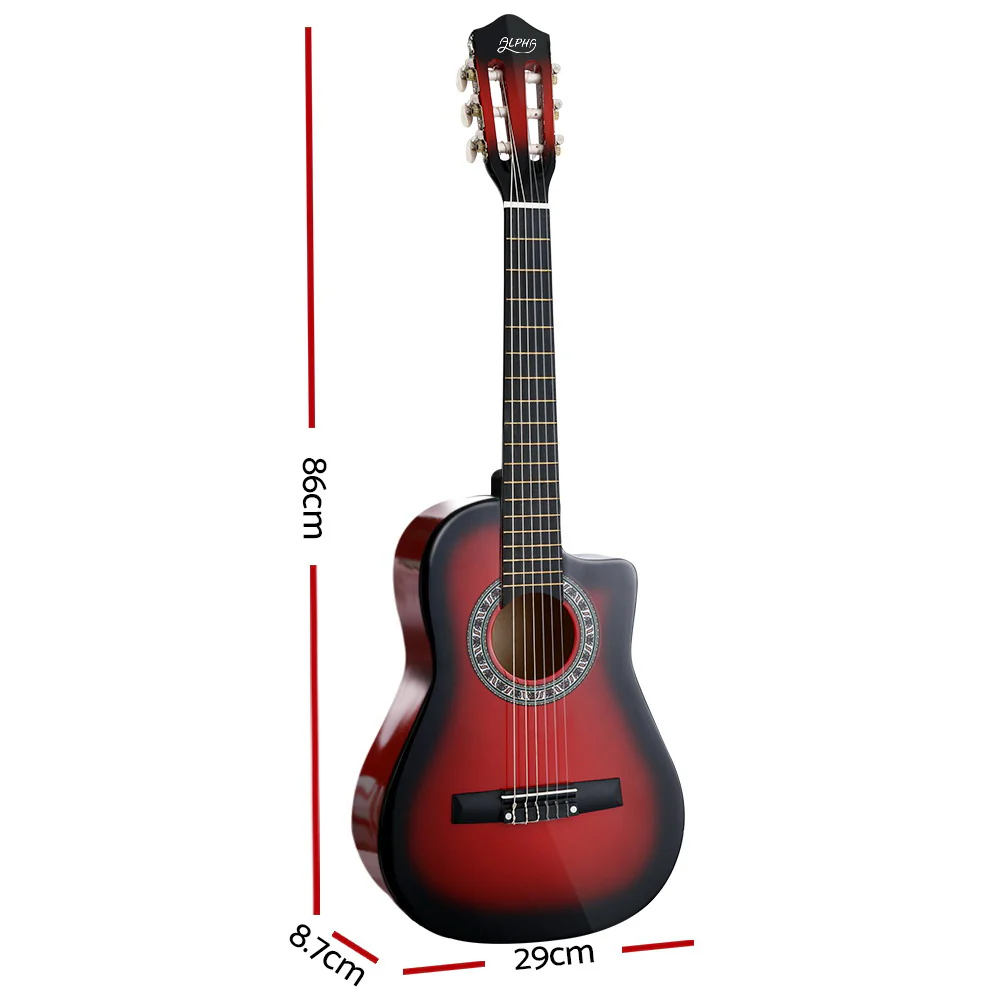 Alpha 34 Inch Classical Guitar Wooden Body Nylon String Beginner Kids Gift Red - Nurns