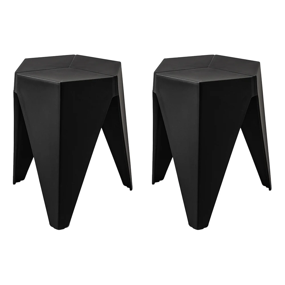 Set of 2 Puzzle Stool Plastic Stacking Bar Stools Dining Chairs Kitchen - Black - Nurns