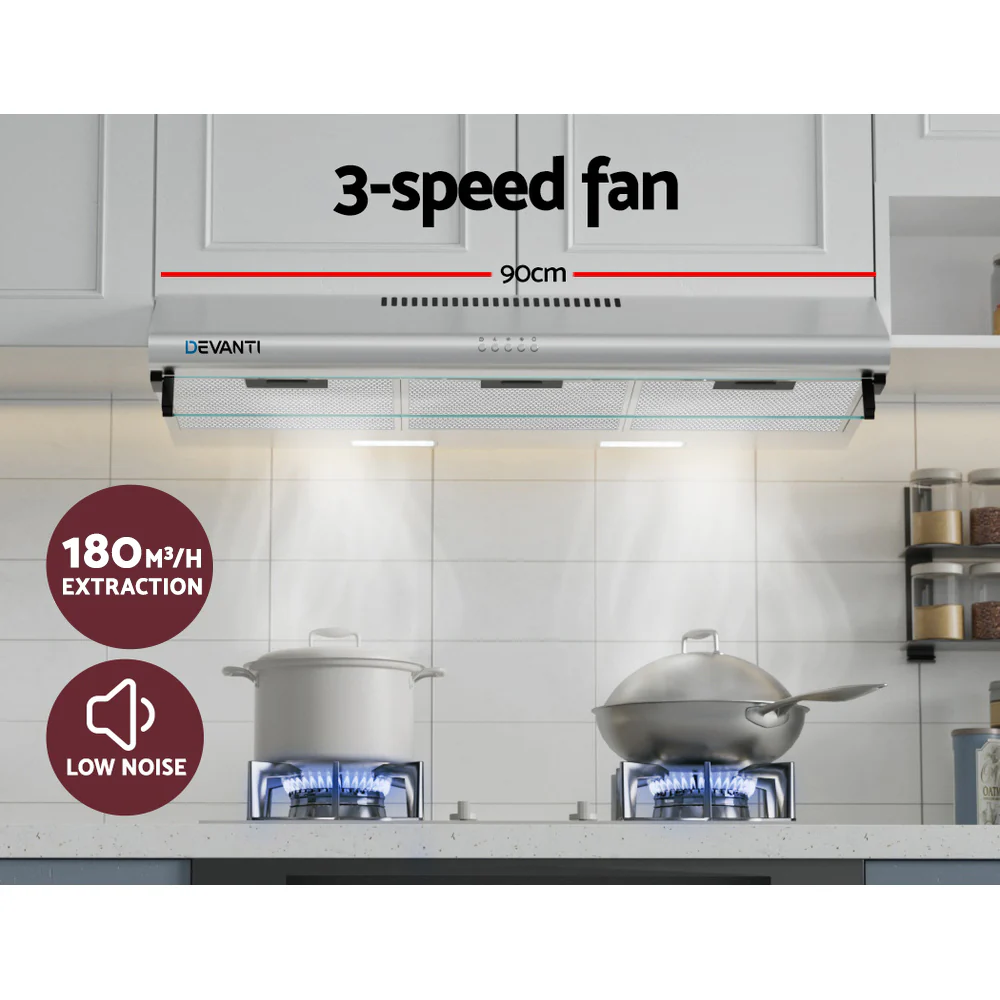 Devanti 900mm Range Hood 90cm Rangehood Stainless Steel - Nurns
