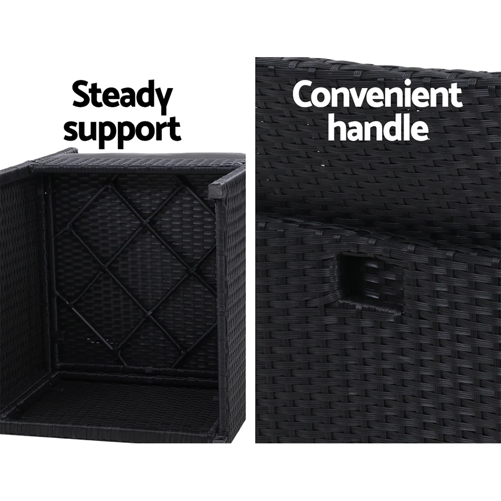 Stella 2-Seater Patio Furniture Chairs Table Wicker Tea Coffee Cafe Bar 3-Piece Outdoor Bistro Set - Black - Nurns