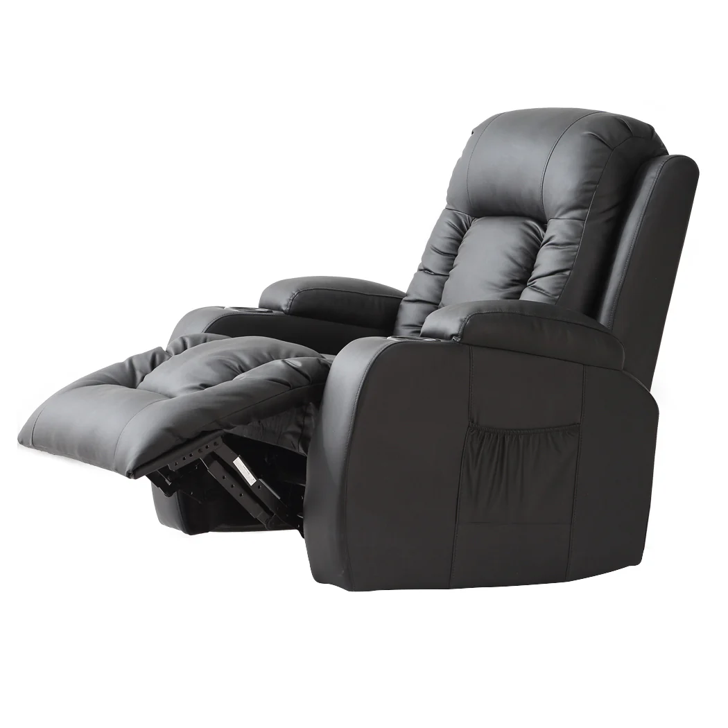 Althea Recliner Chair Electric Massage Chair Leather Lounge Heated - Black - Nurns