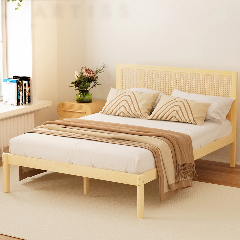 Ella Bed Frame Rattan Wooden - Natural Queen - Nurns