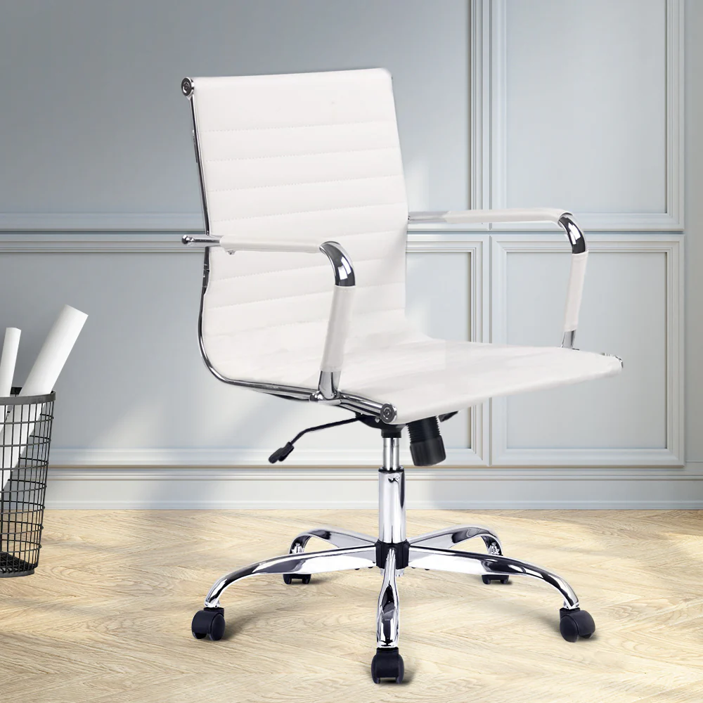 Artiss Office Chair Conference Chairs Pu Leather Mid Back White - Nurns