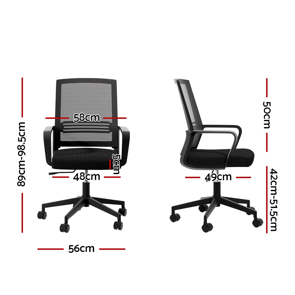 Artiss Mesh Office Chair Computer Gaming Desk Chairs Work Study Mid Back Black - Nurns