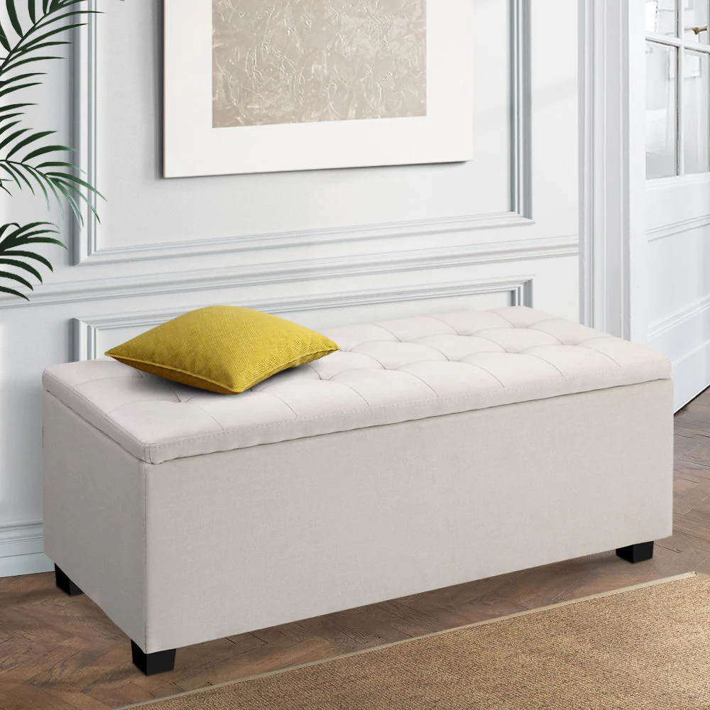 Large Fabric Storage Ottoman - Beige - Nurns