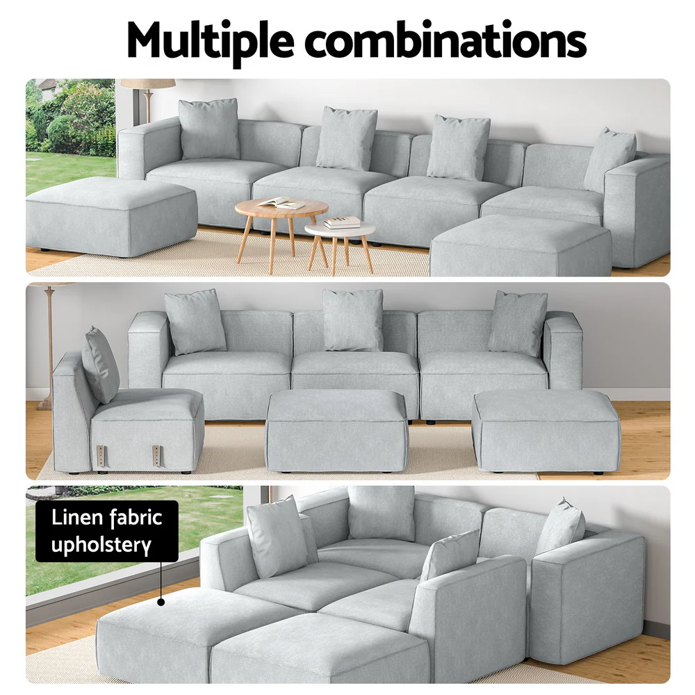 Mckenzie 6-Seater Modular Sofa Chaise Set - Grey - Nurns