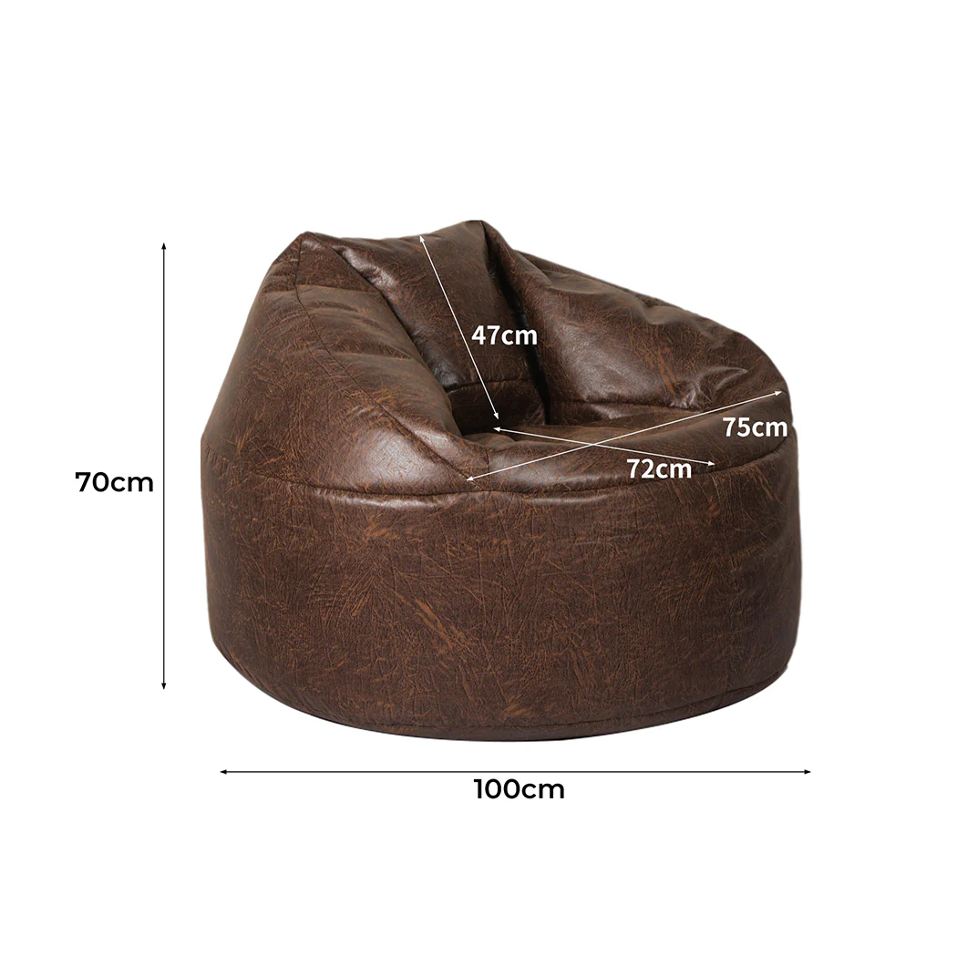 Bean Bag Chair Cover PU Indoor Home Game Lounger Seat Lazy Sofa Large - Brown - Nurns