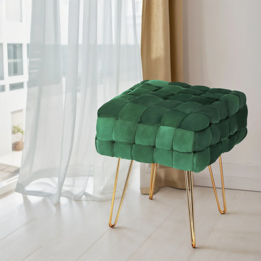 Ottoman Foot Stool Vanity Woven Velvet - Green - Nurns