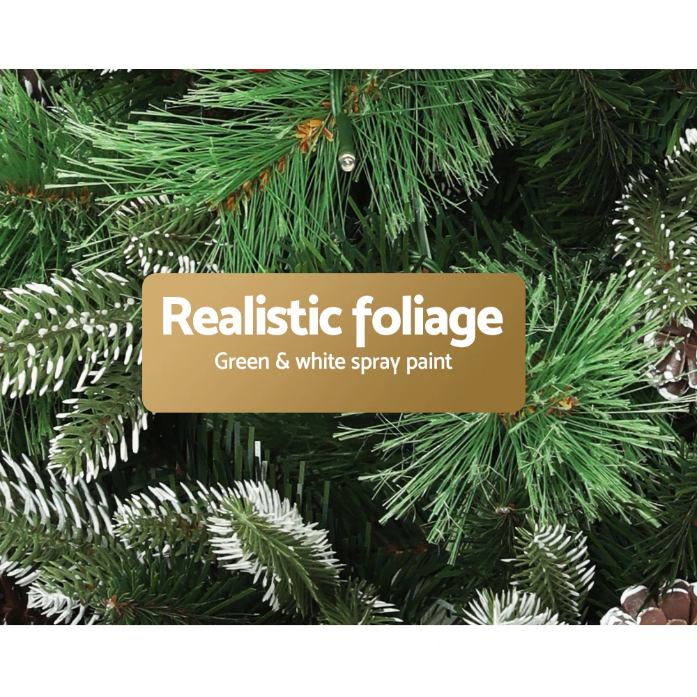 7ft 2.1m 1360 Tips Christmas Tree with Pine Cones Red Berries Prelit Warm Lights - Nurns