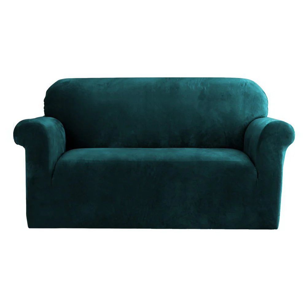 Velvet Sofa Cover Plush Couch Cover Lounge Slipcover 2-Seater Agate Green - Nurns