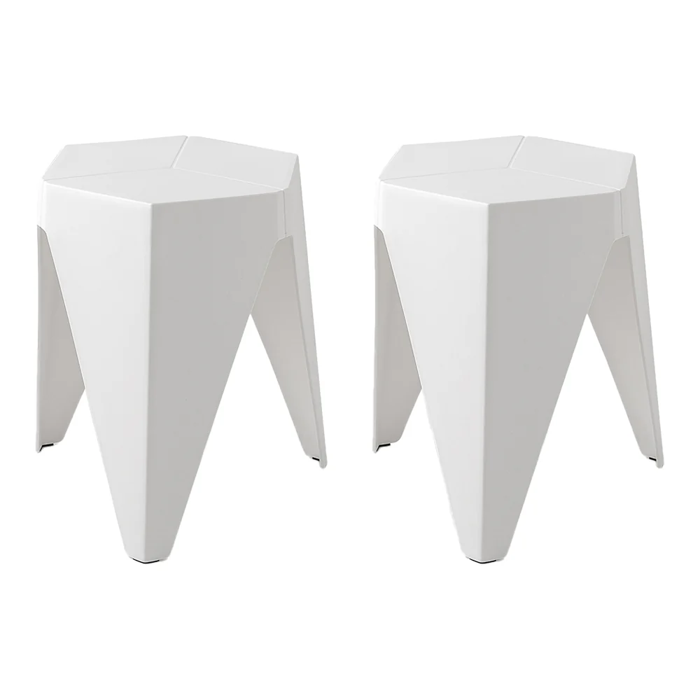 Set of 2 Bar Stools Puzzle Plastic Foot Stool - White - Nurns