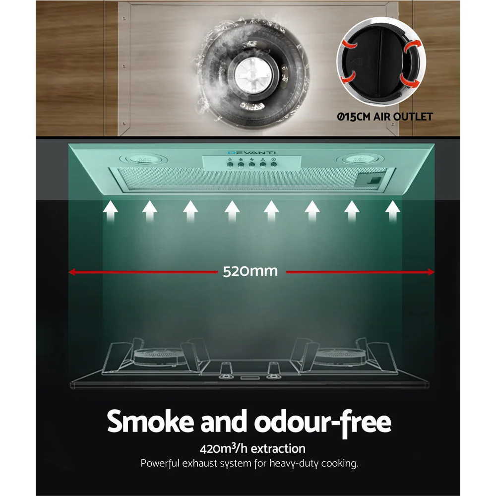 Devanti 520mm Range Hood 52cm Rangehood Stainless Steel - Nurns
