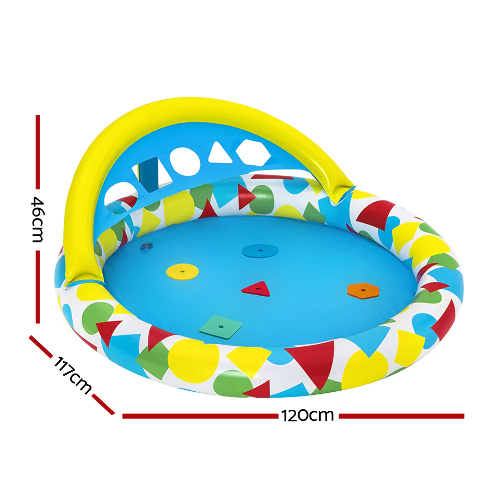 Bestway Kids Pool 120x117x46cm Inflatable Play Swimming Pools w/ Canopy 45L - Nurns