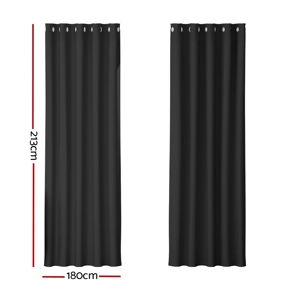 Set of 2 Blockout Curtains Blackout Window Curtain Eyelet 180x213cm Black - Nurns