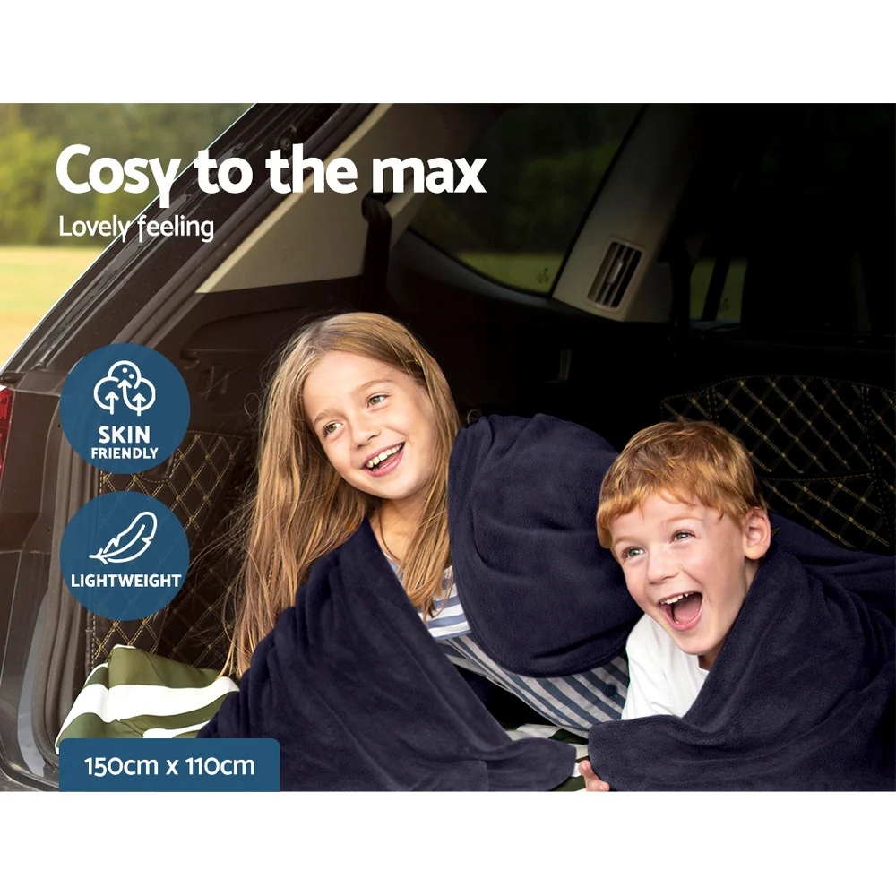 Watson Electric Throw Soft Blanket Heated Car Truck Rug Travel Camping 12V DC Auto - Navy Blue - Nurns