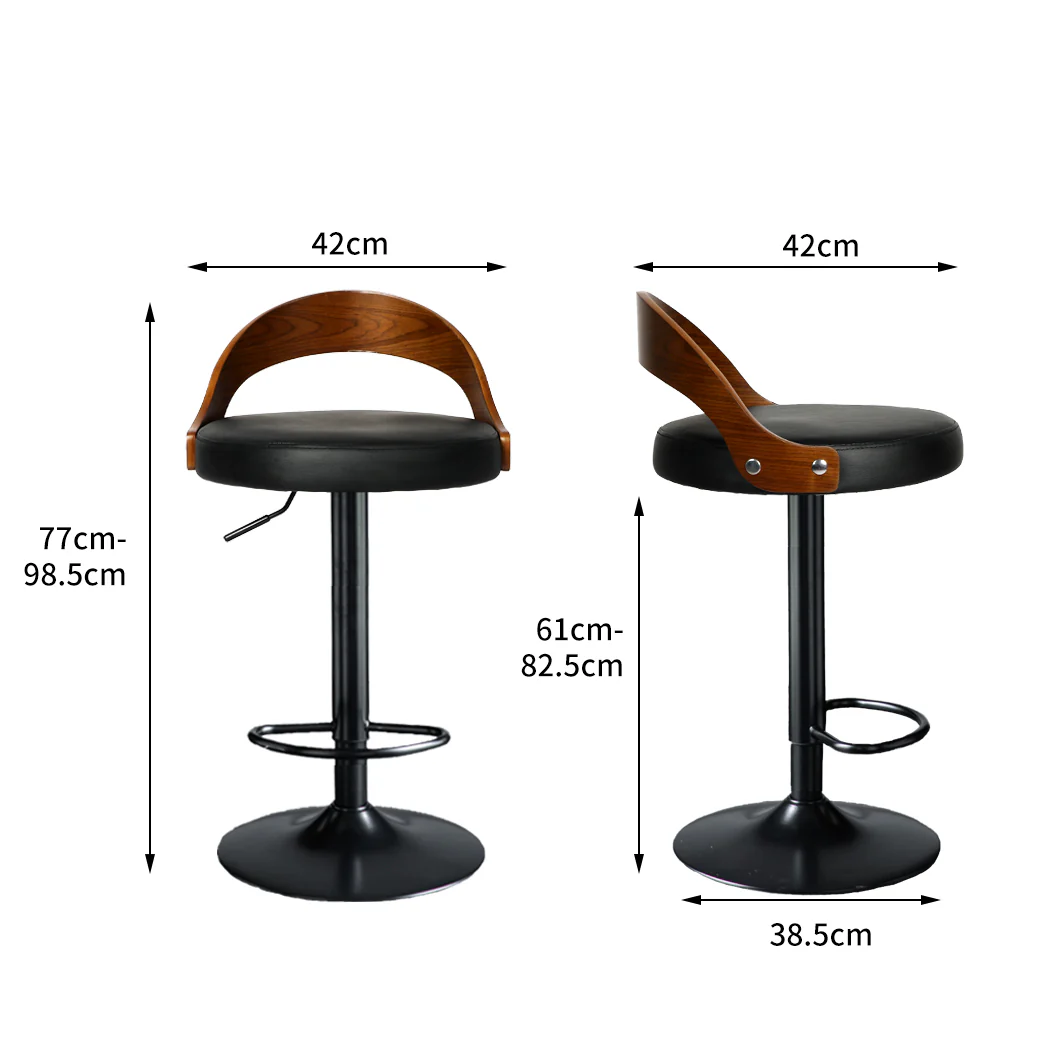 82.5cm Essen Bar Stools Kitchen Gas Lift Wooden Beech Stool Chair Swivel Barstools - Black - Nurns