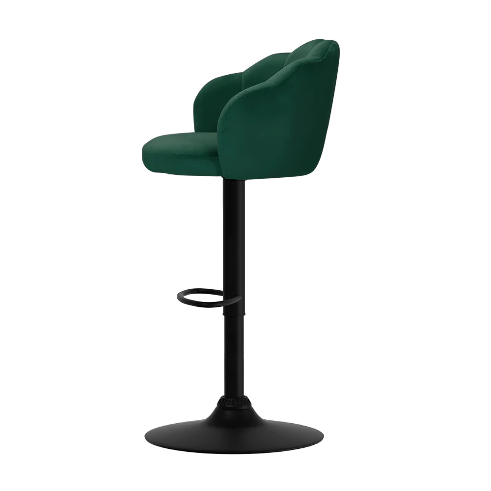 Set of 2 Naples Bar Stools Kitchen Stool Swivel Chair Gas Lift Velvet Chairs - Green - Nurns