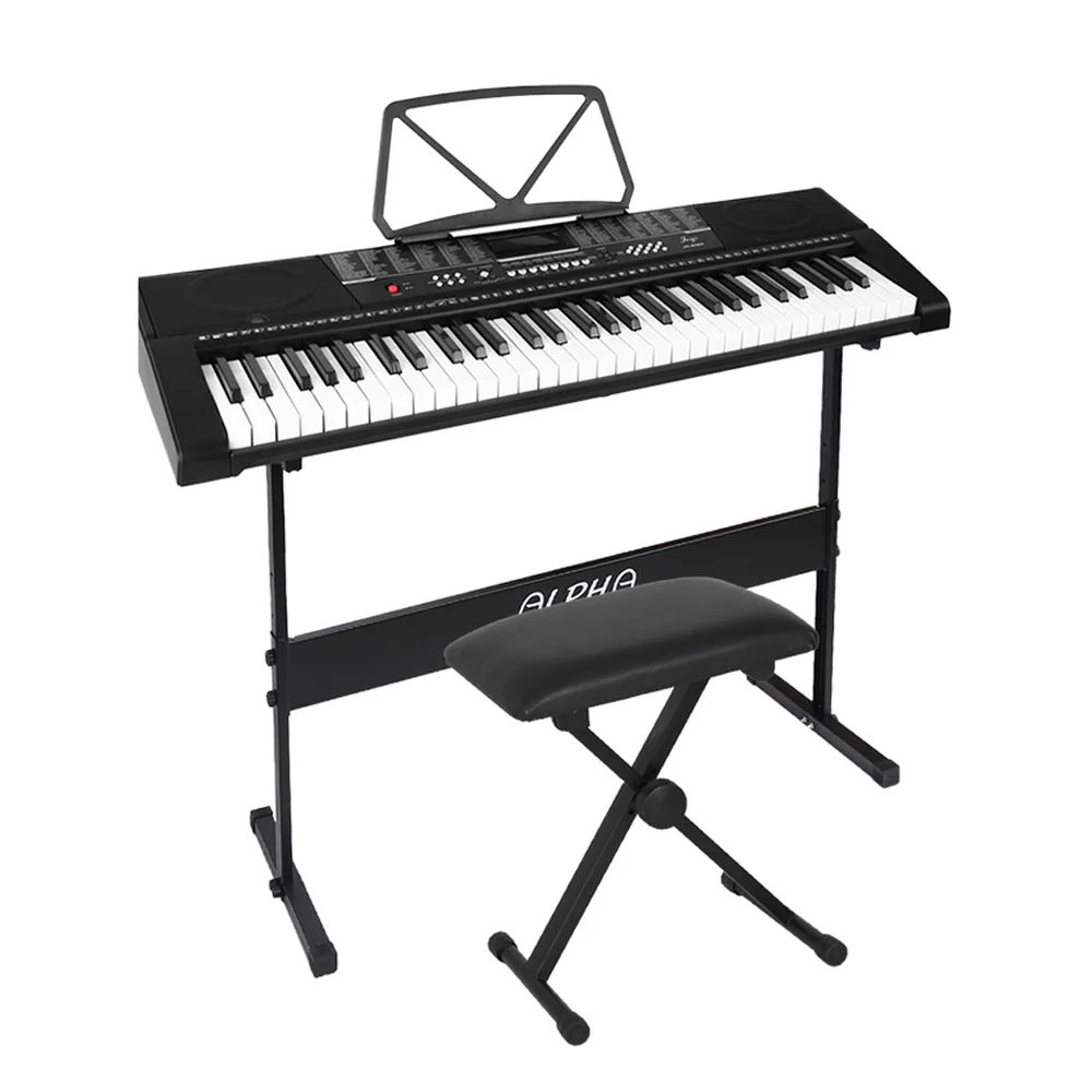 Alpha 61 Keys Electronic Piano Keyboard Digital Electric w/ Stand Stool Speaker - Nurns