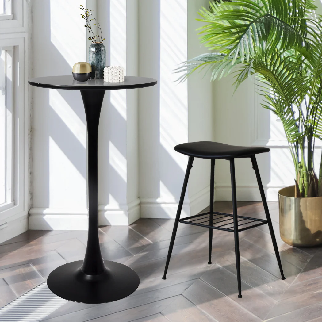 Set of 2 Round Bar Table Pub Tables - Black - Nurns