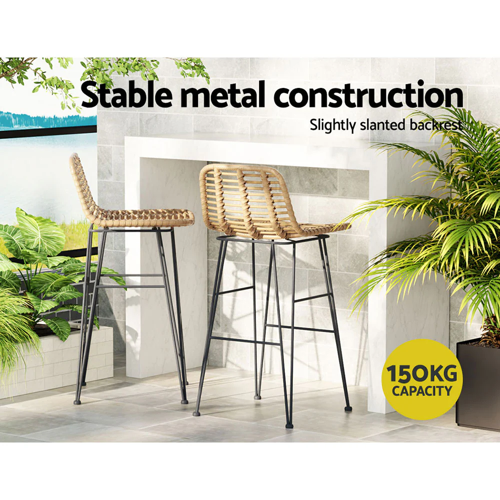 Myles 2-Seater Bar Stools Wicker Chair Patio Balcony 2-Piece Outdoor Bistro Set - Wood - Nurns