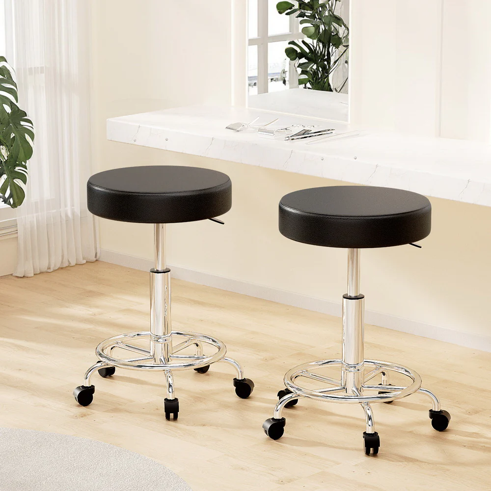 Set of 2 Salon Stool Round Swivel Chair Black - Nurns
